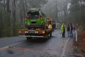 Students safe after van flips