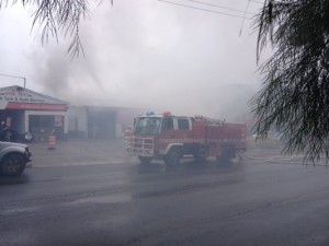 Workers evacuate building blaze