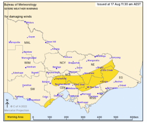 Damaging winds expected