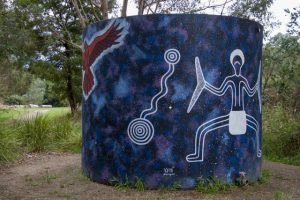 Water tank art acknowledging local First Nations history and culture